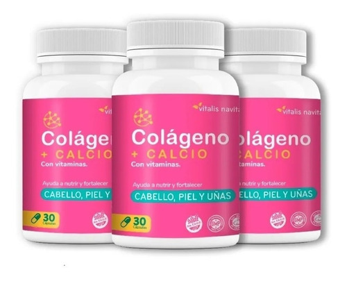 Suplemento en cápsula Vitalis Navitas  Suplemento Nutricional Colágeno + Calcio en pote 90 un pack x 3 u