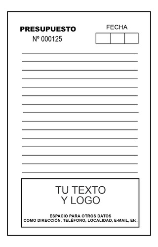 30 Talonarios Presupuesto 11x17cm - Duplicados Numerado