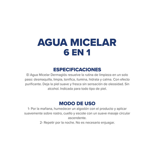 Imagen 8 de 8 de Agua Micelar Dermaglos 6 En 1 X 200 Ml