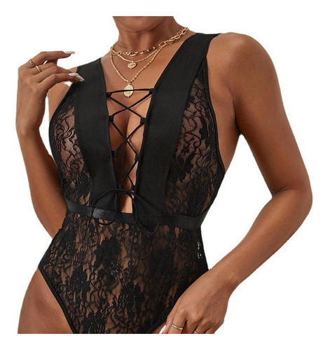 Body Sexy De Lencería Erótica Con Tiras Transparentes Y Sin