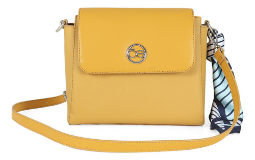 Bolsa Crossbody Chica Para Mujer Cloe Con Mascada Color Ocre