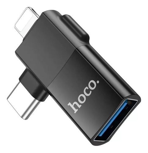 Adaptador Usb-c Y Lightning A Usb-a Hoco Ua17 2 En 1 Negro