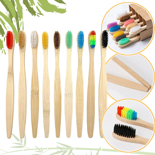 Cepillo Dental Ecológico Bambú Biodegradable 20 Pzs Color Amarillo