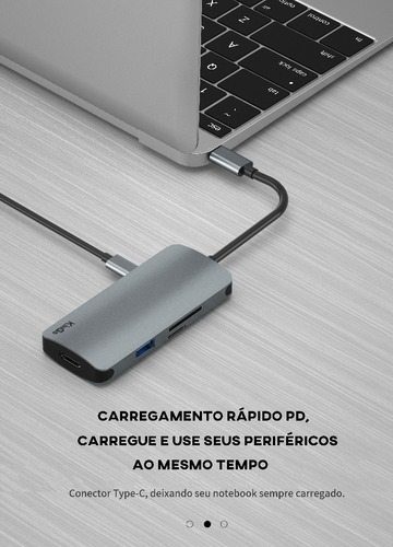 Adaptador Hub Macbook Pro / Air 5 Em 1 Usb C Cinza Qualidade