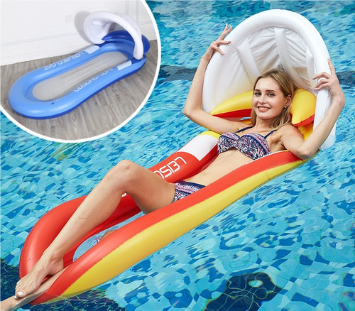 Cama Flotante Plegable For Piscina Con Sombrilla