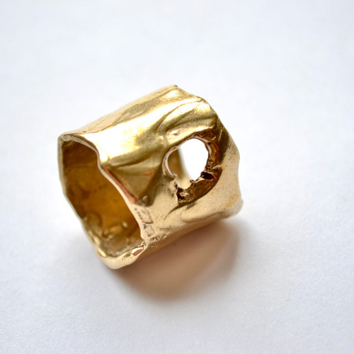 Imagen 2 de 5 de Anillo Organico Abierto Ventanita, Texturas, Macizo Bronce