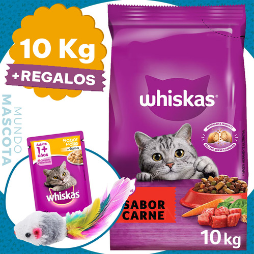 Imagen 1 de 2 de Alimento Whiskas Gatos Adultos 10 Kg + Regalo + Envío Gratis