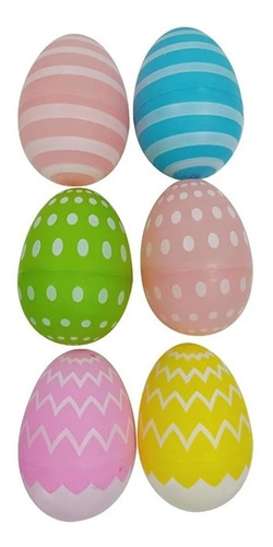 6 Huevos De Plástico Pascua De Rayas Y Bolitas Para Rellenar
