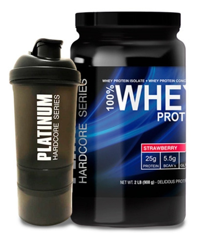 Whey Protein + Vaso - Proteína Platinum 2 Libras Con Bcaa Sabor Frutilla