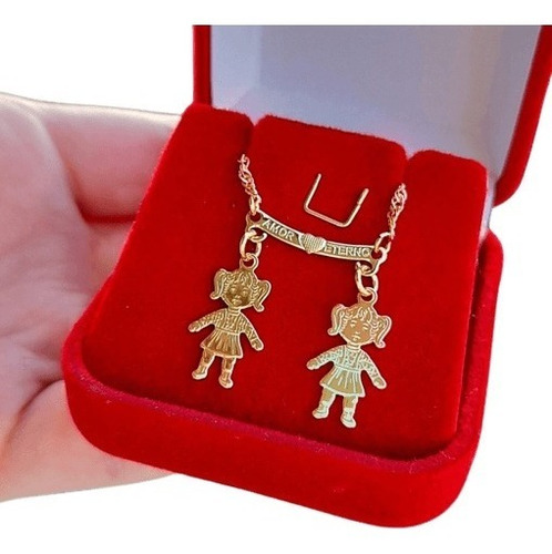 Imagem 5 de 9 de Corrente Com Duas Meninas Banhado A Ouro 18k El Semijoias