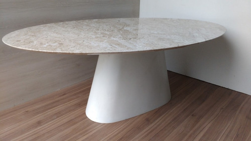 Mesa Oval 1.90 X 0.90 Mármore Travertino/ Base Cônica