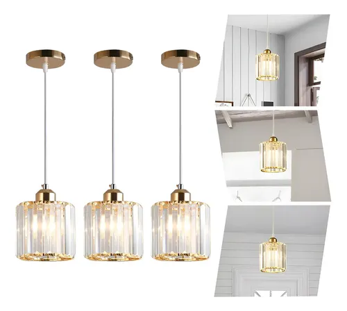Kit 3 Luminária Pendente Led Moderna Crystal Dourado Bivolt 127/220v Dourado