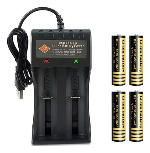 Cargador Y Pilas Recargable 3.7v 18650 4 Batería Recargable,USB cargador de baterías de litio con 4pcs 18650 baterías