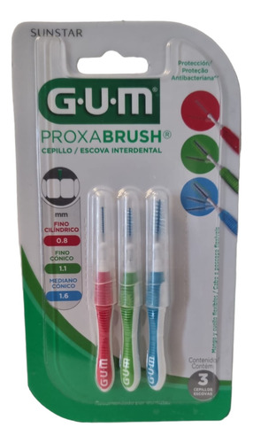 3 Paquetes Proxabrush Interdentales Gum 3 Piezas Anticaries