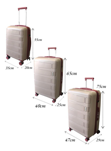 Valija Set X 3 Importadas Marbella Premium Polipropileno Tsa Visón-bordó Set Marbella