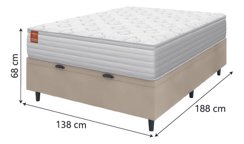 Cama Box Baú Colchão Solteiro Molas Ensacadas Real 88x188x68cm Branco e Bege Inducol