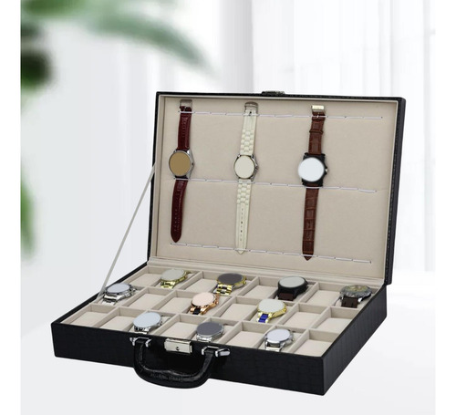 Caja De Reloj Portátil Grande De 36 Ranuras Para Hombres,