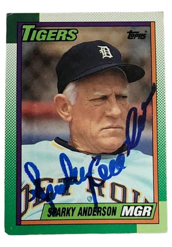 Tarjeta Topps 1990 Firmada Sparky Anderson Detroit Tigers