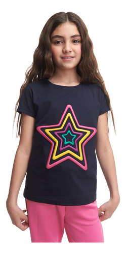 Playera Bordada Holly Land Kids 4501 Marino Para Niña