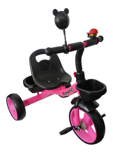 Triciclo Para Niños Infantil Con Canasto Salpicadera Espejo Color Rosa