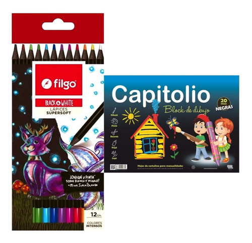 Kit Set 12 Lapices Filgo Supersoft + Block N5 Negro Escolar