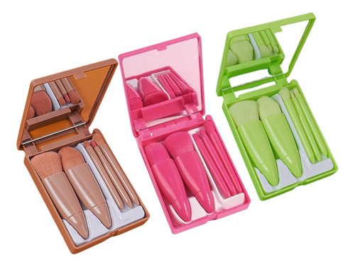 Mini Set De Brochas De Maquillaje Con Espejo 6 Piezas