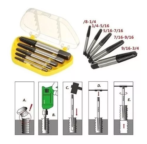 Set 5 brocas Extractor tornillos dañados