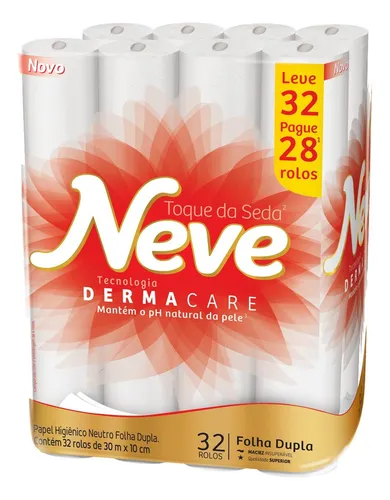 Papel higiênico Neve Toque da Seda folha dupla 30 m de 32 un