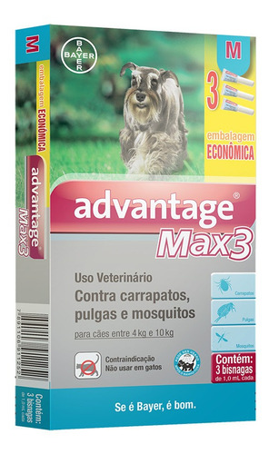 Combo Antipulgas E Carrapatos Advantage Max3 1,0ml 4 A 10 Kg