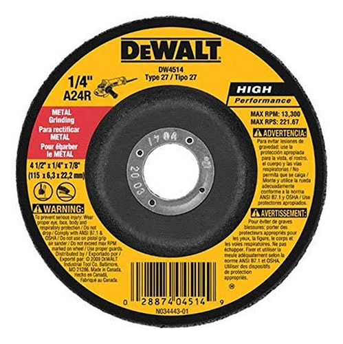 Muela Abrasiva De Metal Dewalt Dw4514b5 4-1 / 2 Pulgadas Por