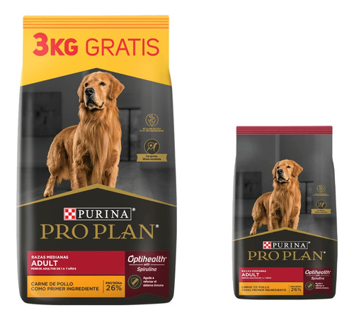 Alimento Para Perro Pro Plan Adulto Raza Mediana 18+3=21 Kg