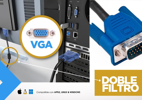Imagen 5 de 10 de Cable Vga Monitor Doble Filtro Macho Macho Proyector Lcd Pc