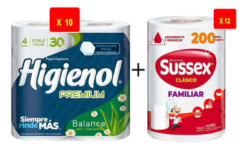 Papel Higiénico Higienol Premium + Rollos Cocina Sussex 200