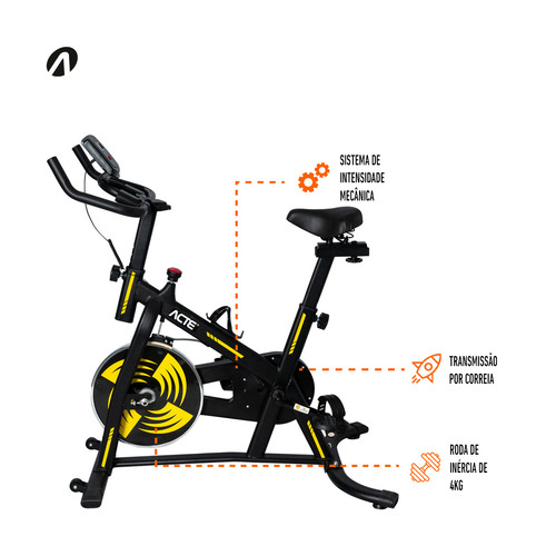 Bicicleta Ergométrica Acte E32 Spinning Preto/amarelo Preto/amarelo