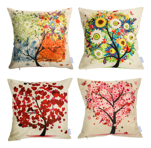 Fundas De Almohadon Decorativas, Diseno De Arbol, 18 X 18 Pu