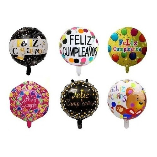 Pack 100 Globos Metálicos Feliz Cumpleaños 45 Cm Sin Varilla