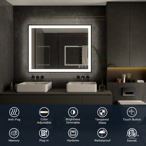 Iskm Espejo De Baño Led De 24 X 36 Pulgadas Con Luz Frontal