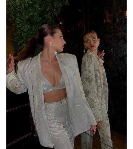 Aplicável A Traje De Fiesta Plateado Brillante Traje Ropa