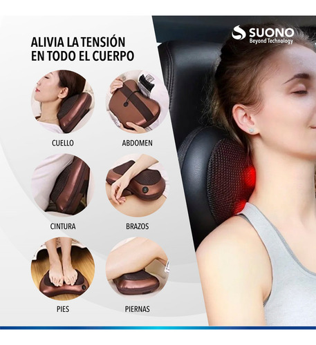 Masajeador Para Auto O Casa 8 Rodillos Cervical / Lumbar Marrón