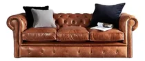 Comprar Sillon Sofa Chester De 3 Cuerpos 100.% Cuero Quebrado  