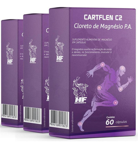 Kit 3 Cloreto  Magnesio P.a. 60cápsulas Ativador  Calcio