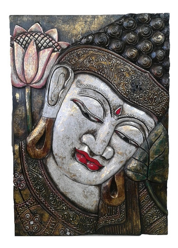 Imagen 1 de 2 de Buda Artesanal Tallado Cuadro De Madera 50x35cm