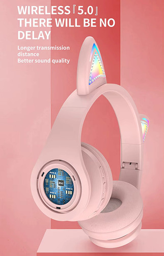 Audífono Bluetooth Diadema Gato Con Luz