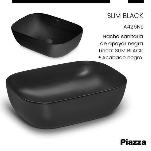 Imagen 7 de 8 de Bacha Para Baño Negra Apoyo Rectangular Slim Piazza A426ne