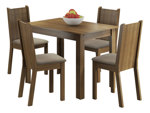 Juego De Comedor Rute Con 4 Sillas Marron/sintetico Beige