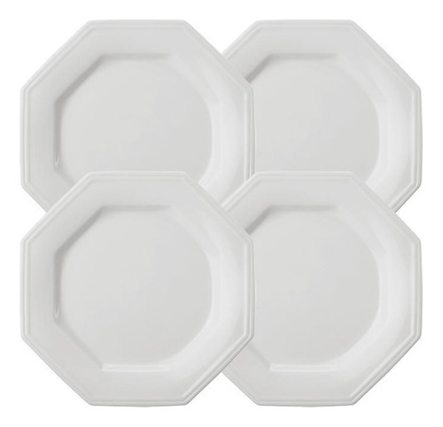 Conjunto De 4 Pratos Rasos Prisma Branco Porcelana Schmidt