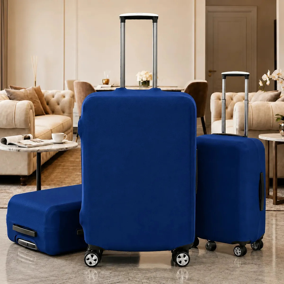 Capa Protetora Para Mala De Viagem Elástica Premium G Azul Antirrisco Lavável Resistente Bagagem
