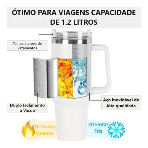 Caneca Térmica Copo 1200ml Quente Frio C/ Canudo E Tampa