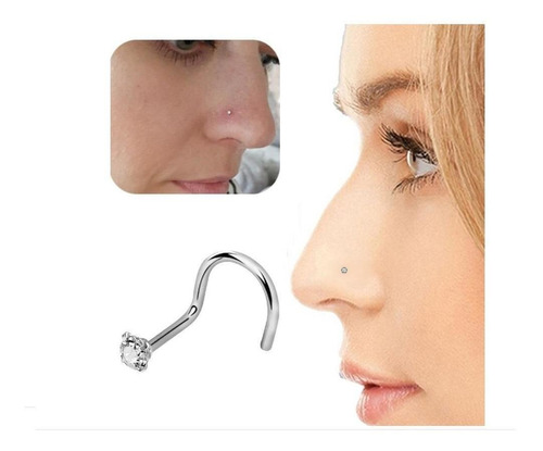 Piercing Nariz Nostril Aço Pedra Zirconia 2,5mm Pt De Luz