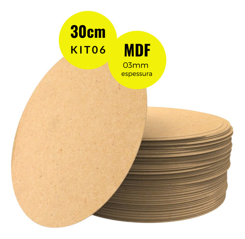 Kit 06 Supla Souplat Mdf Cru 30x30 3mm Base Redonda Bolachas